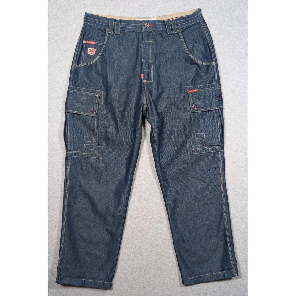 Vtg Ecko Unltd Jeans Mens 38 (38x32) Blue Baggy Wide Cargo Denim Hip Hop Y2K